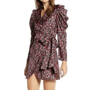 Something Navy Red Floral Long Sleeve Wrap Dress